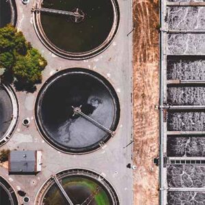 A view of several water tanks with plants growing on them.