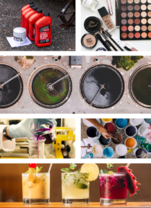 A series of photos showing various types of paints.