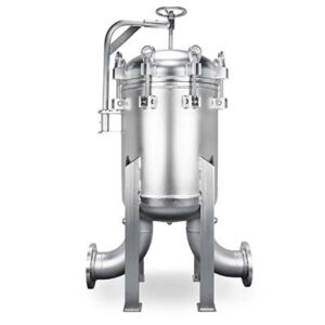 A large stainless steel tank with two legs.